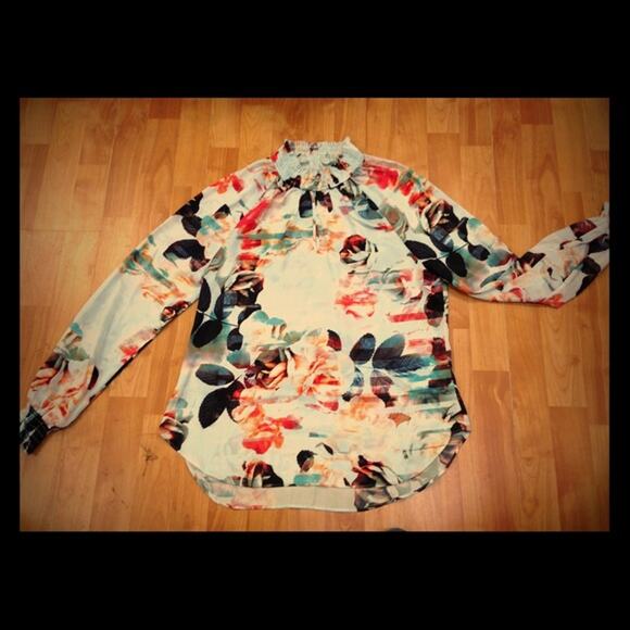 Robert Rodriguez Womens Blouse Size Small Blue Floral Print Ruffles - Picture 3 of 6